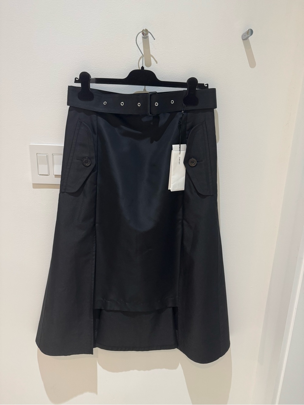 Sacai Black Midi Skirt with Belt size 4 Japan, US 10/12